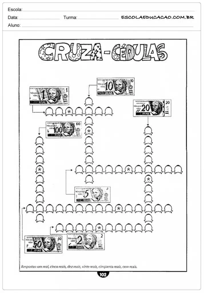 Atividade Nosso Dinheiro - Pinte as cédulas pra pagar o brinquedo