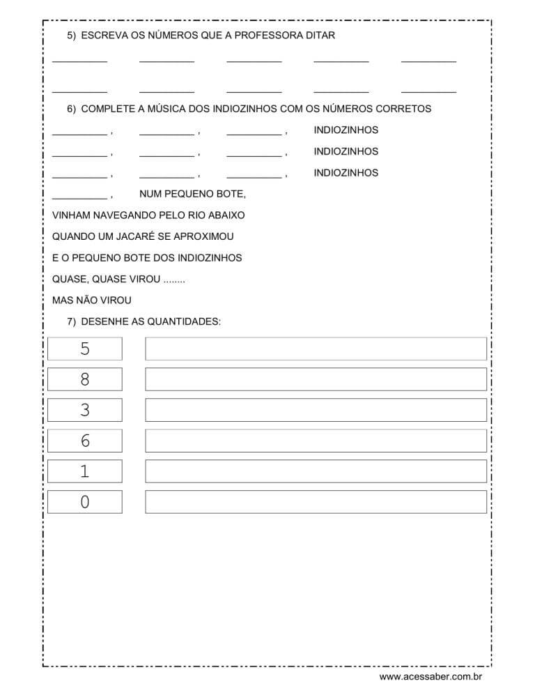 Avaliação de matemática para o 1° ano 