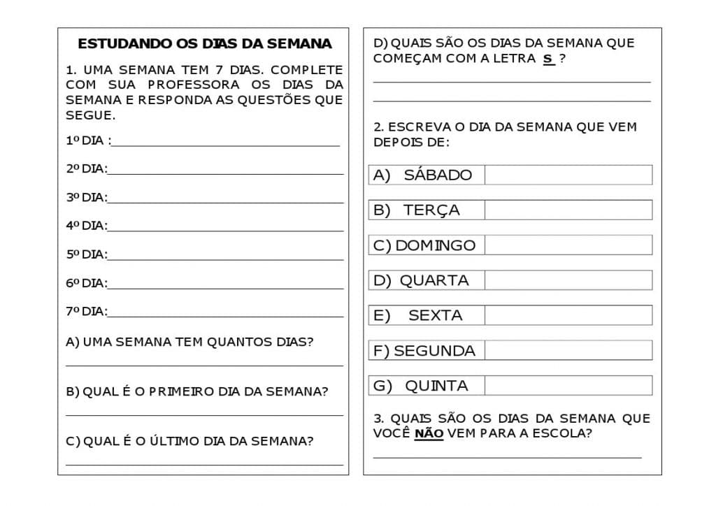 Atividades para trabalhar o calendário