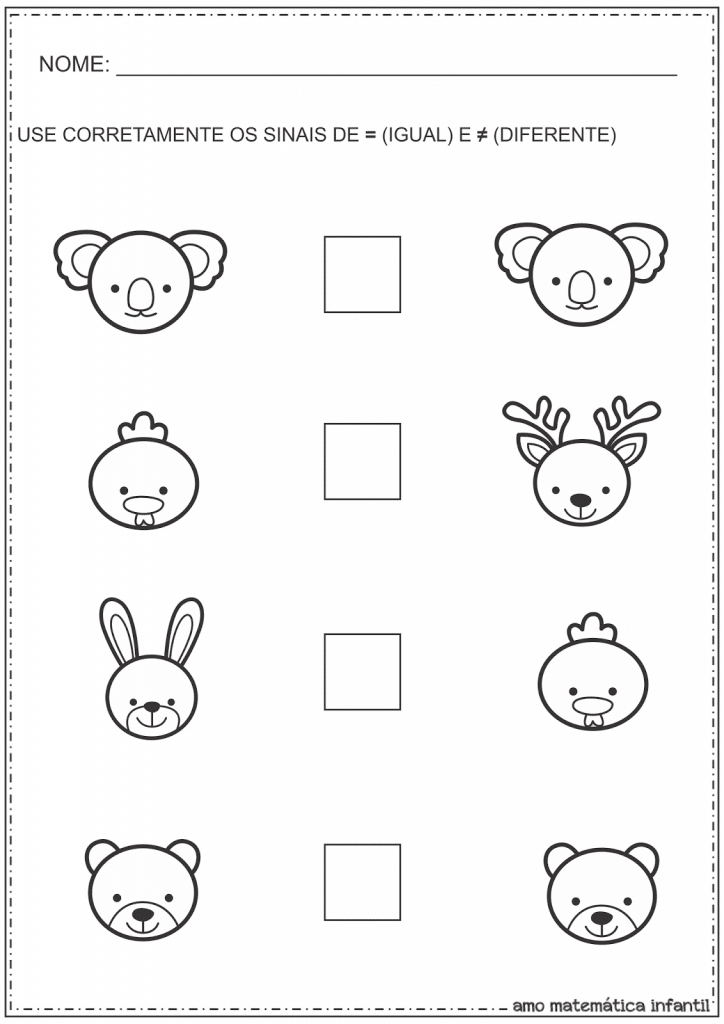 Atividades sobre sinais matemáticos