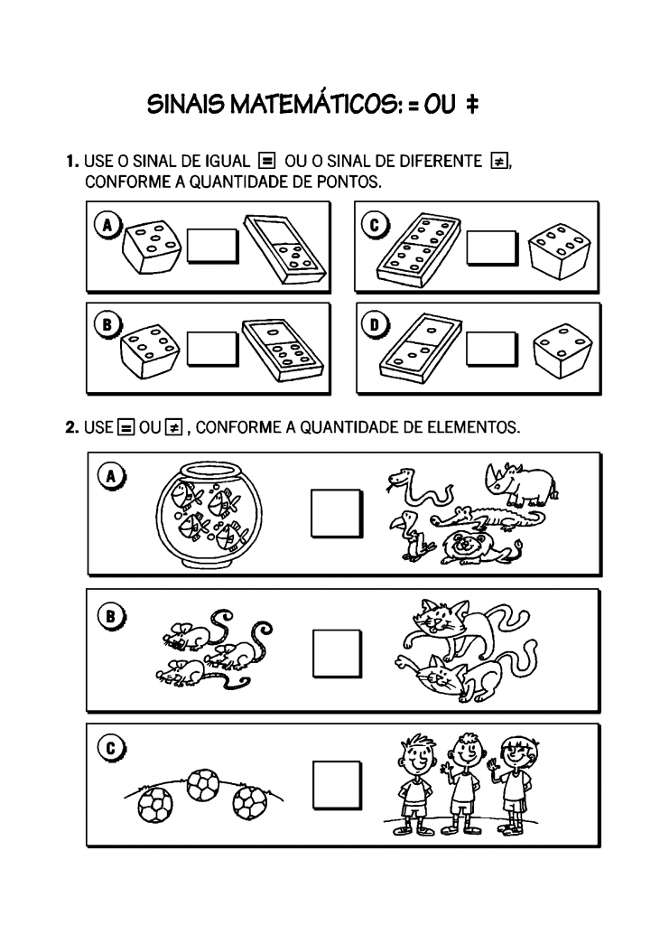 Atividades sobre sinais matemáticos